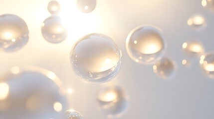 Fototapeta premium Glowing Light Orbs: Bright, glowing orbs of light floating in mid-air, casting soft reflections on a white background. 