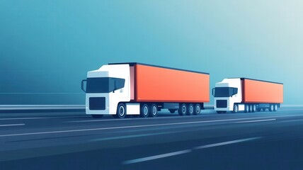 Two modern trucks on the highway, showcasing transportation and logistics in a clear, dynamic setting.