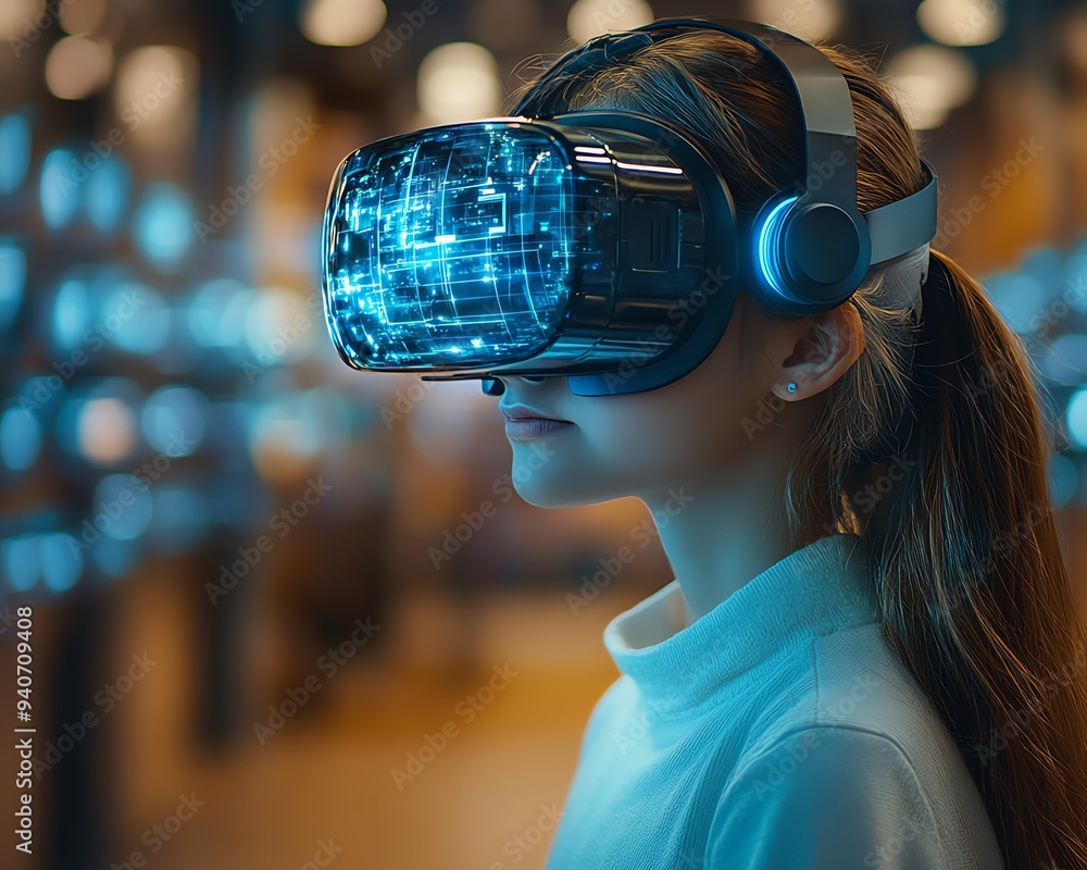 Aufkleber school student using vr technology in the classroom, engaging with ai artificial intelligence and ma