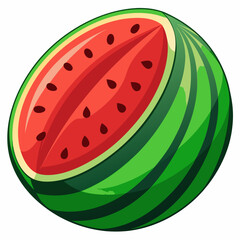 A Half-Eaten Watermelon with Red Pulp and Black Seeds