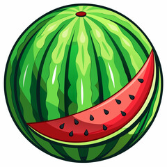 Whole Watermelon with Sliced Section Showing Red Flesh and Black Seeds