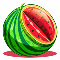 A Sliced Watermelon with Green Stripes and Red Flesh