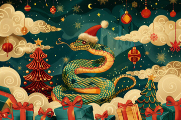 Obraz premium Beautiful greeting card with holiday composition for happy and joy celebrate New Year