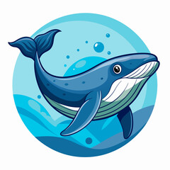 Cartoon Whale Leaping From Water With Bubbles