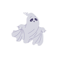 Vector illustration with a cute flying ghost holding onto the hem of his suit