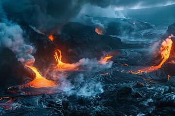 A fiery campfire burning brightly in a dark night with vibrant red and orange flames