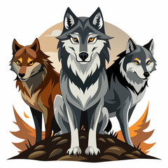 Three Wolves Standing Together in a Forest Clearing