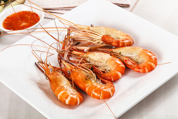 Boiled tiger prawn with sauce