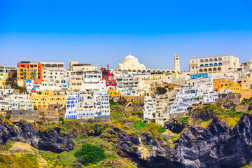 Fototapeta premium Fira panorama in Santorini island, Greece