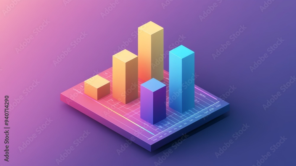 Fototapete A 3D bar chart with stacked bars and layered colors, presenting complex financial data with a clear and engaging visual style.