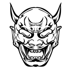 The design of the Hannya mask is typical Japanese with a white background. Perfect for stickers, logos or icons