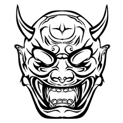 The design of the Hannya mask is typical Japanese with a transparent background. Perfect for stickers, logos or icons