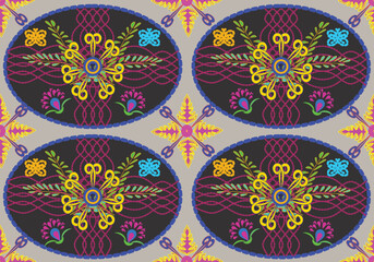 Circle flora with red curve seamless pattern gray background