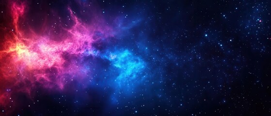Stunning image of a colorful nebula in deep space, featuring bright pink, blue, and purple gases amidst a backdrop of stars.