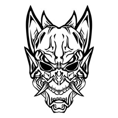 The design of the Hannya mask is typical Japanese with a transparent background. Perfect for stickers, logos or icons
