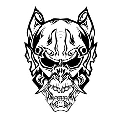 The design of the Hannya mask is typical Japanese with a white background. Perfect for stickers, logos or icons