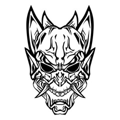 The design of the Hannya mask is typical Japanese with a transparent background. Perfect for stickers, logos or icons