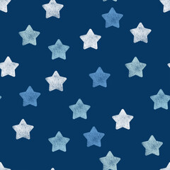 Cute blue star on dark sky seamless pattern vector. Colorful shining stars. Simply design for fabric, textile, baby dress, child skirt, kid cloth, wrapping, card, print, cover, template.