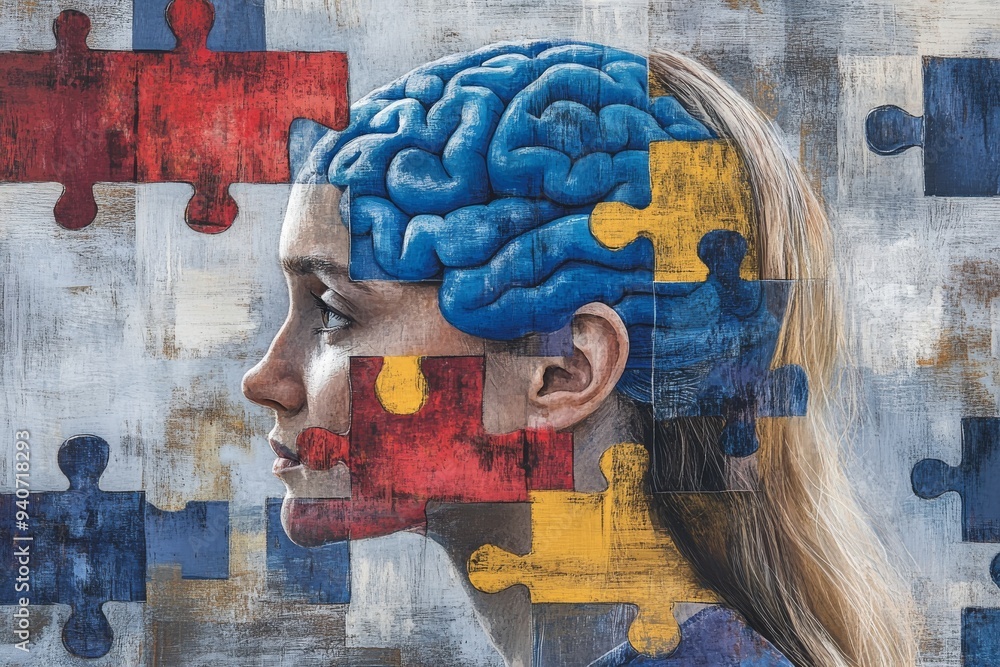 Poster a powerful and surreal image of a mans head with glowing neural networks symbolizing the convergence