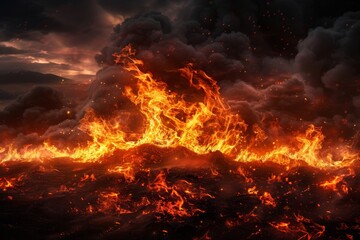 A radiant scorching scene in a catastrophic fire, with widespread flames and alarming intensity.