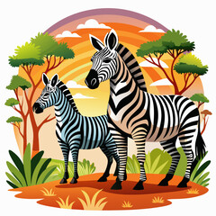 Fototapeta premium Two Zebras in an African Savanna Landscape