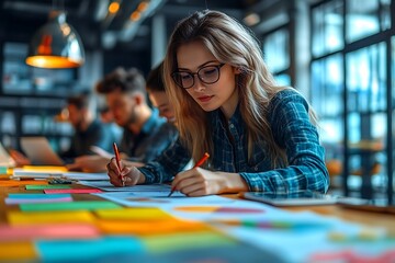 Fototapeta premium Focused Businesswoman Working on Project with Team in Office Meeting