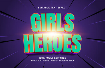 Fototapeta premium girls heroes editable text effect in hero and power text style