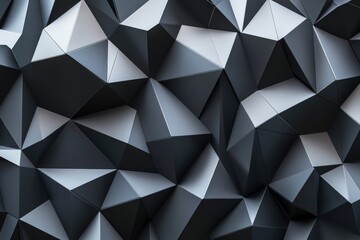 Obraz premium Black white dark gray silver abstract pattern background. Geometric shape. Line triangle angle fold polygon diamond 3D. Gradient. Rough grain noise. Light shadow. Matte shimmer. Design. Minimum , ai