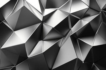 Fototapeta premium Black white dark gray silver abstract pattern background. Geometric shape. Line triangle angle fold polygon diamond 3D. Gradient. Rough grain noise. Light shadow. Matte shimmer. Design. Minimum , ai
