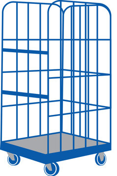 Industrial roll cage trolley for warehouse and retail use, transport and storage with removable vector side panel - layered vector