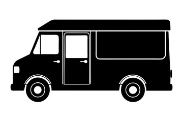 Silhouette of Ice Cream Truck with Serving Window and Rooftop Signage