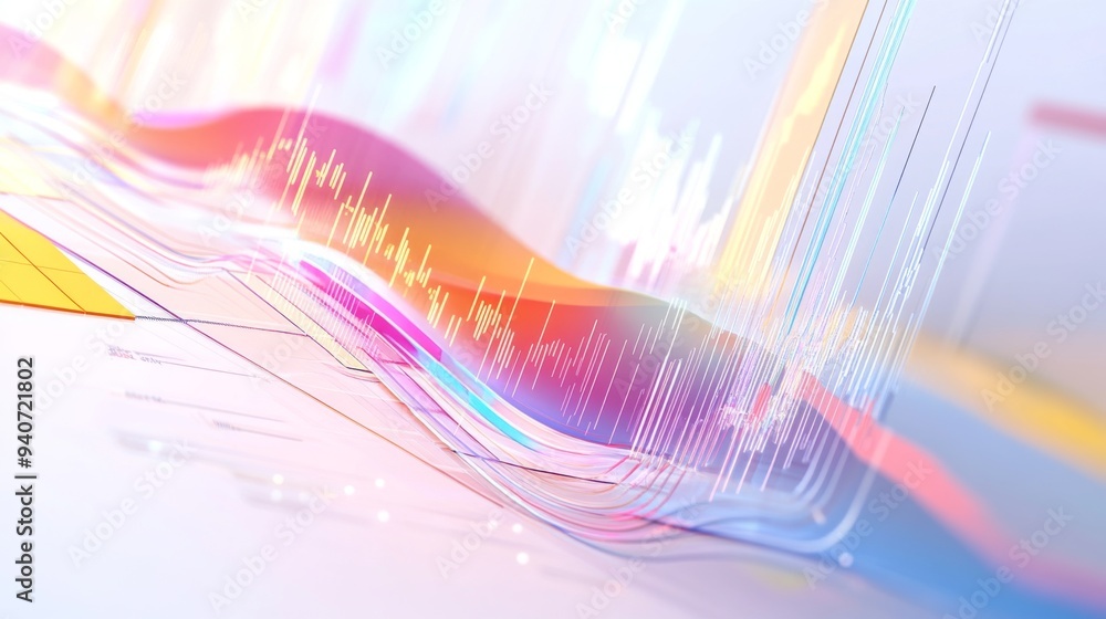 Fototapete A close-up of a 3D financial graph with transparent elements and colorful data lines, presenting a clean and sophisticated look.