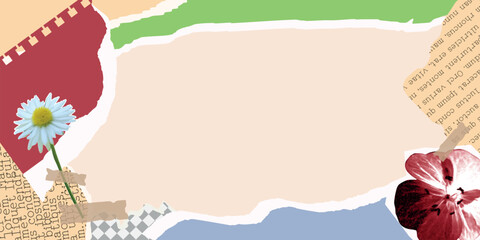 Collage Set elements for scrapbook. Trendy retro vintage paper cut, newspaper, notebook sheet. Old rip torn paper collection. Craft retro gazettes, grunge papers collection. Vector illustration.