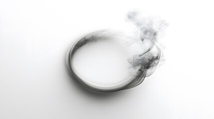 Smoke Ring: A perfectly formed smoke ring floating in the air, with wisps of smoke trailing off, on a white background.
