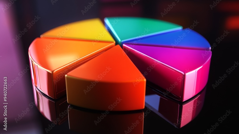 Aufkleber a close-up of a 3d pie chart with vibrant segments, showing a detailed breakdown of financial data w