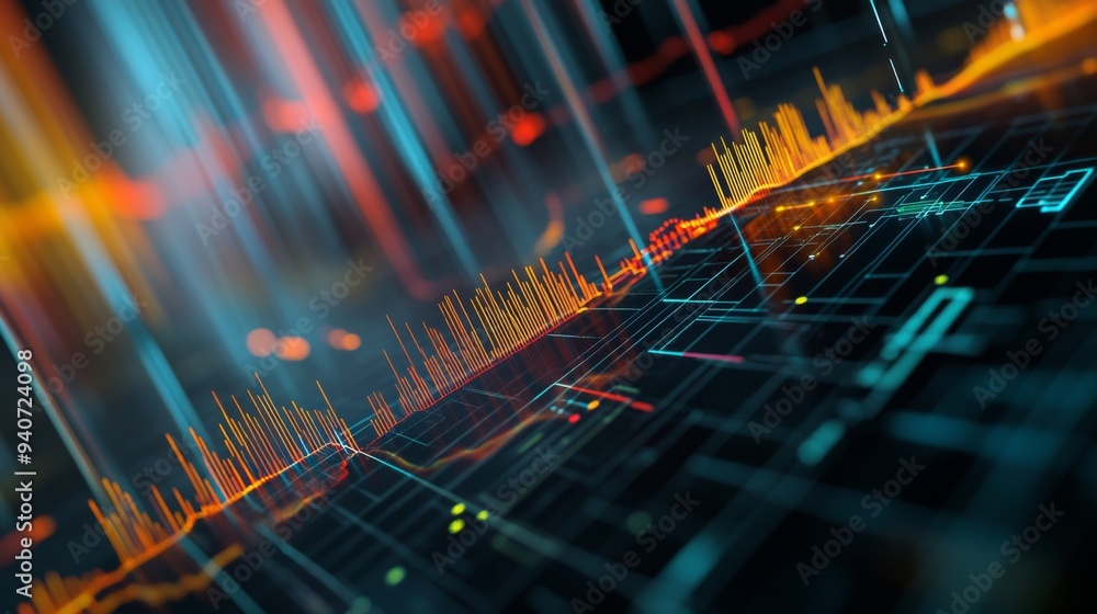 Fototapete A close-up of a 3D financial graph with transparent elements and colorful data lines, presenting a clean and sophisticated look.
