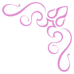 Pink vintage corner, thin line Victorian Middle Ages Fancy black monogram frames, design elements collection, abstract icons, simple symbols of flowers