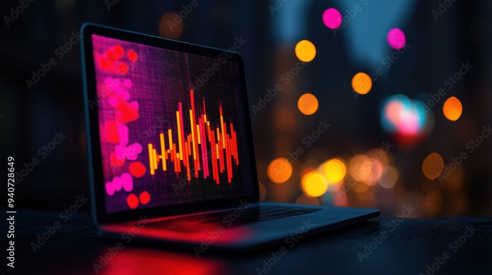 Poster visualizing the data-driven economy: 3d graphs and analytics illustrating market trends