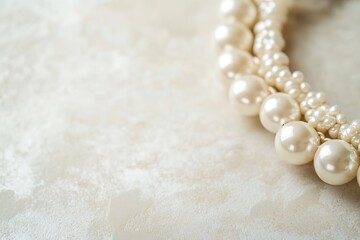 Elegant pearl necklace on textured surface