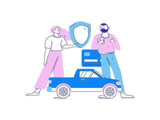 Buy insurance for car flat character vector concept operation illustration
