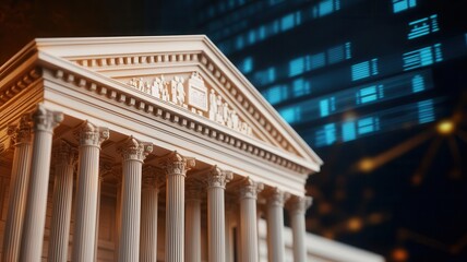 Obraz premium Government building with holographic projections of economic data and policy changes, concept of national economic planning