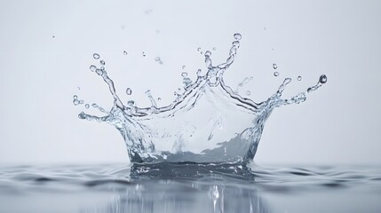 Water Splash: A dynamic splash of water suspended mid-motion, droplets frozen in time against a stark white background.
