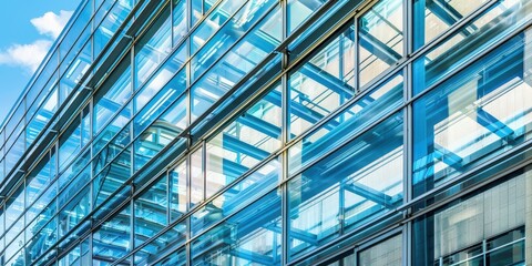 Detailed close-up of a modern steel and glass facade highlighting architectural design in a contemporary urban landscape