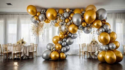 Elegant party decor gold and silver balloons 