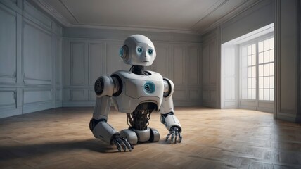  Empty room with sad robot