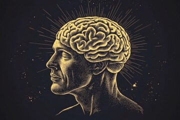 Obraz premium Digital illustration of a man with a glowing brain symbolizing intelligence cognitive function and mental clarity in a detailed high tech design