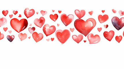 watercolor border red hearts isolated on white background