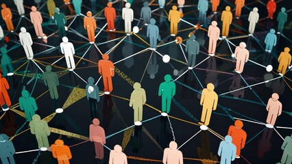   Colorful Social Media Network: Visualizing Connections, pattern with people silhouettes