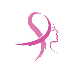 Pink ribbon design with woman face. Breast cancer logo  awareness month.