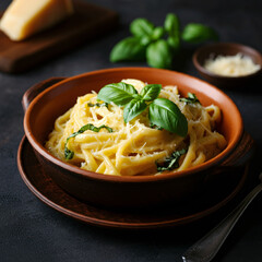 Traditional Italian Pasta Dish with Basil and Parmesan